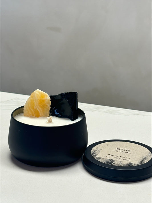 Haila - Black Tin Candle with Crystals